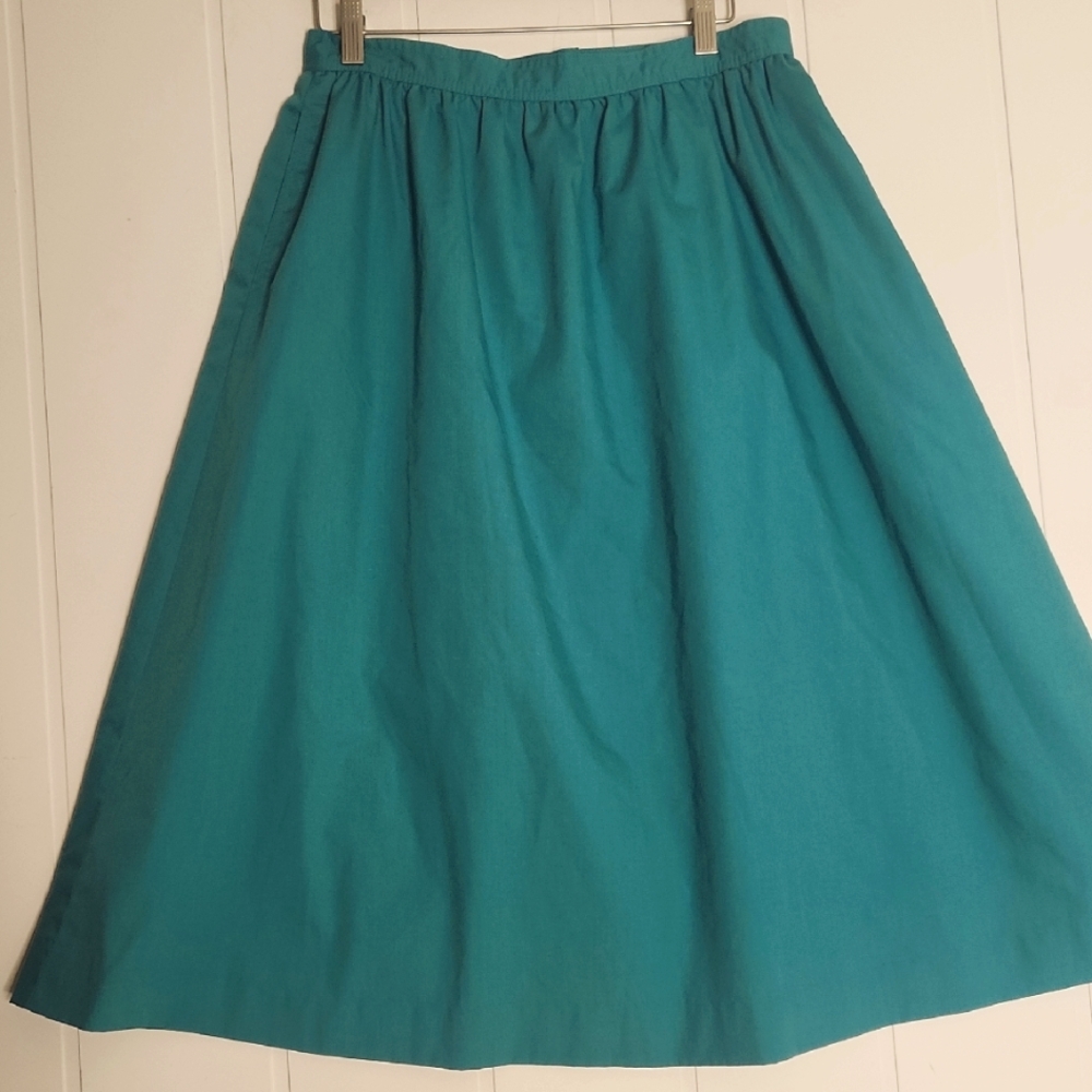 Teal Green Vintage LANDS END A-Line Coquette Girl Lined Flowy Midi Skirt